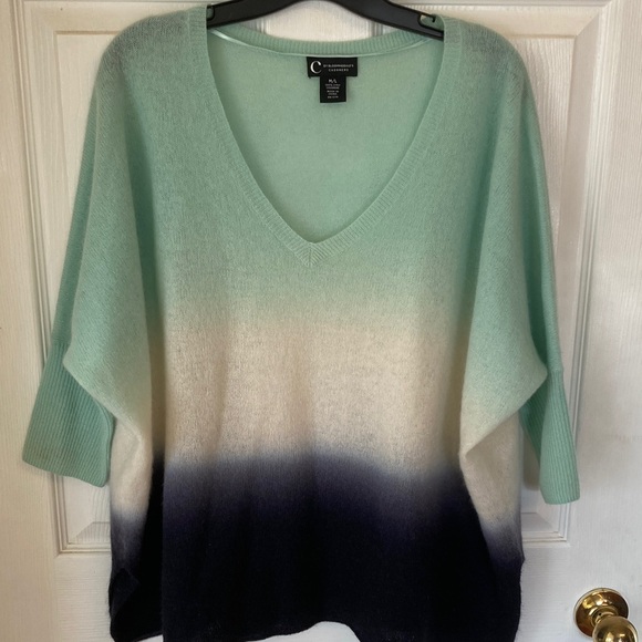 Bloomingdale's Sweaters - C by Bloomingdale's Ombre V-Neck 100% 2 ply Cashmere Sweater - Mint, Cream, Navy